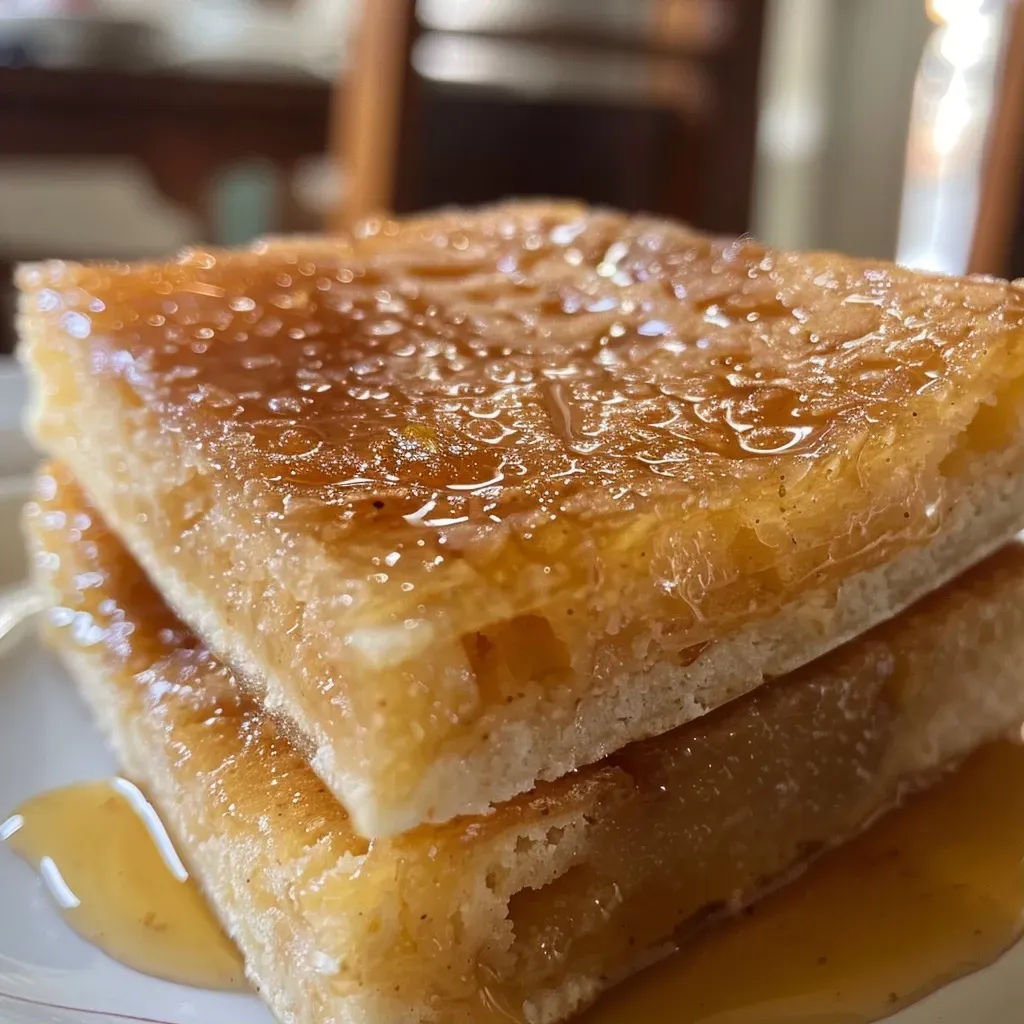 Pastel de miel húmedo visto de lado.