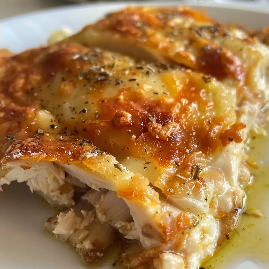 Detalle de un pastel de pollo y puerros, jugoso y dorado.