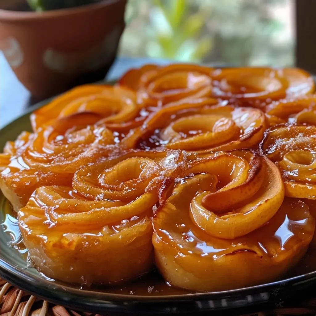 Detalle de pasteles de manzana dispuestos en forma de rosa.