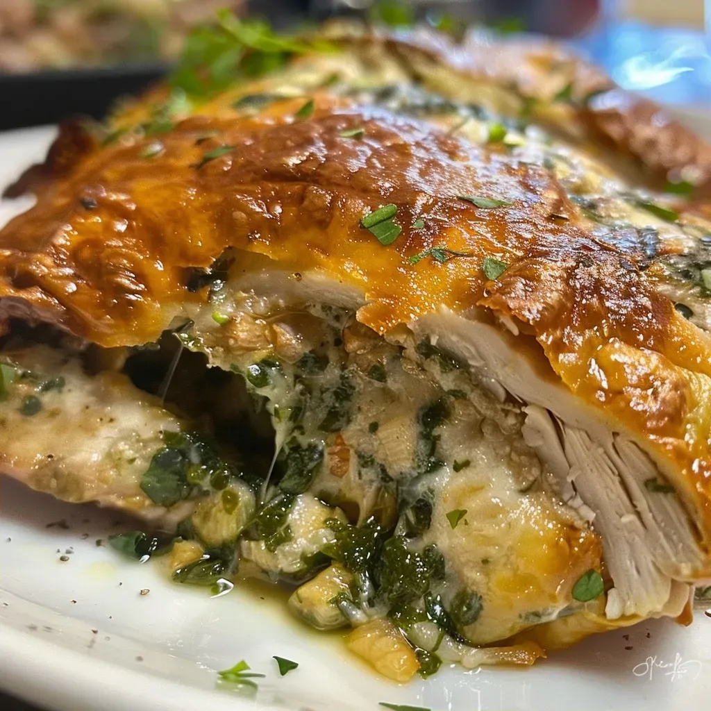 Primer plano de un Pavo Relleno dorado y apetitoso.