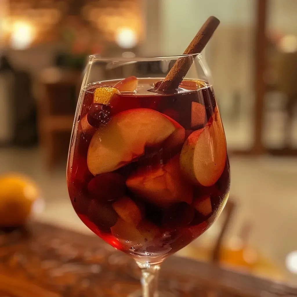 Primer plano de peras al vino tinto en un plato.
