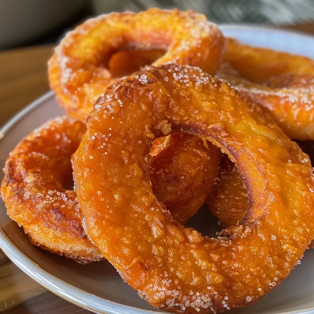 Primer plano de Picarones con miel en un fondo blanco.