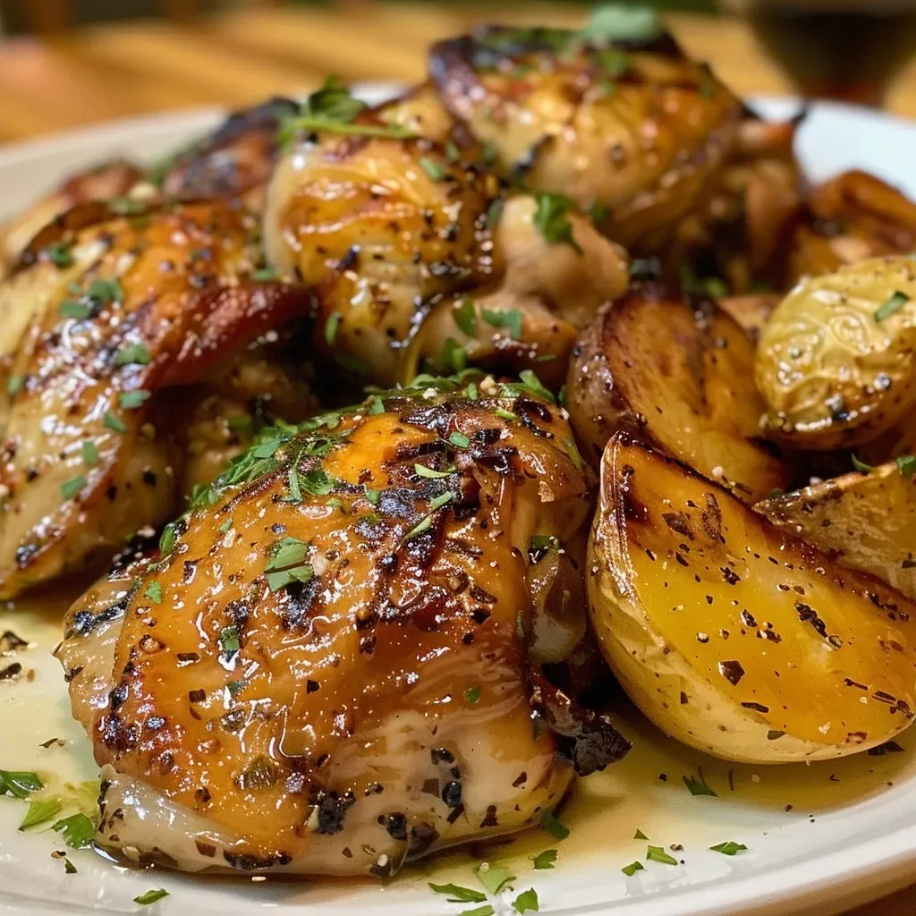 Vista lateral de pollo asado con romero y limón.