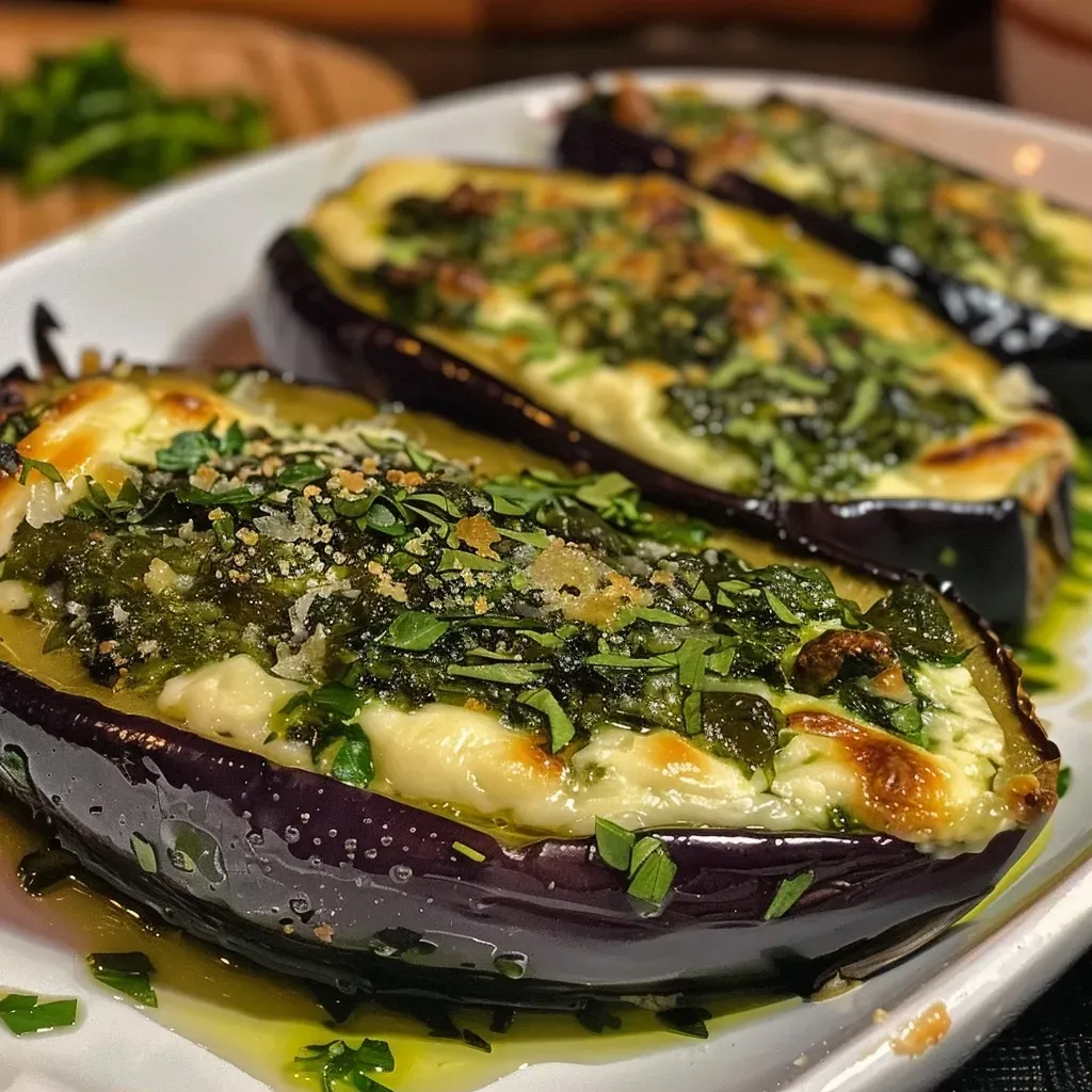 Portobellini rellenos de espinaca con queso crema y ajo.