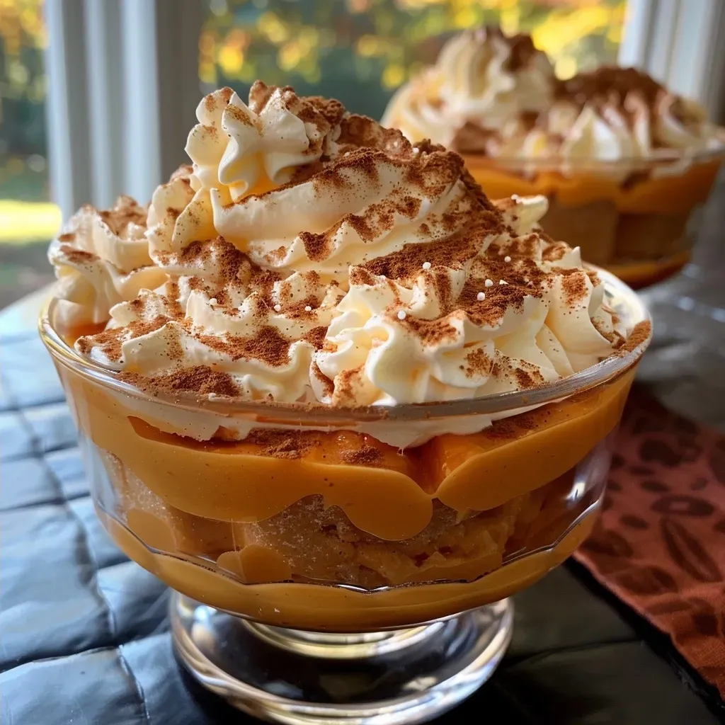 Close up de un delicioso pudding de calabaza con textura cremosa.