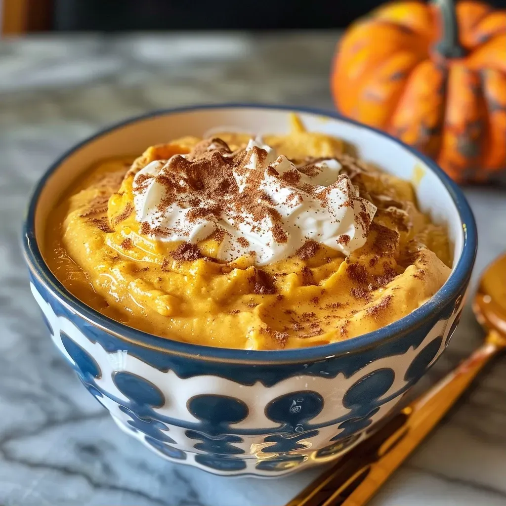 Pudding de proteína de calabaza en un tazón.