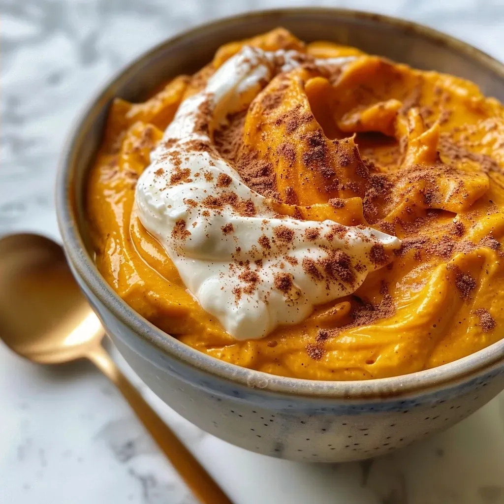 Primer plano del pudding de calabaza sin lácteos.