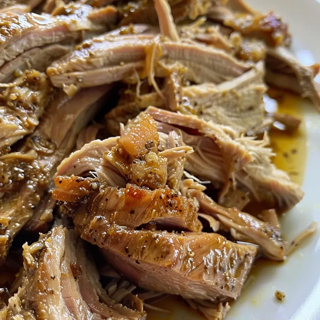 Primer plano de Pulled Pork con ingredientes frescos alrededor.