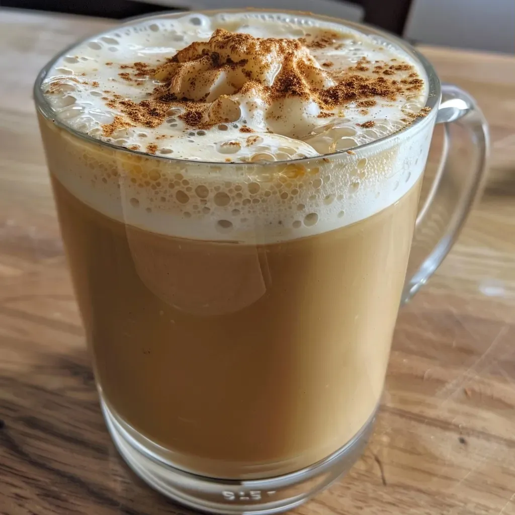 Primer plano de un Pumpkin Spice Chai Latte con colores vibrantes.