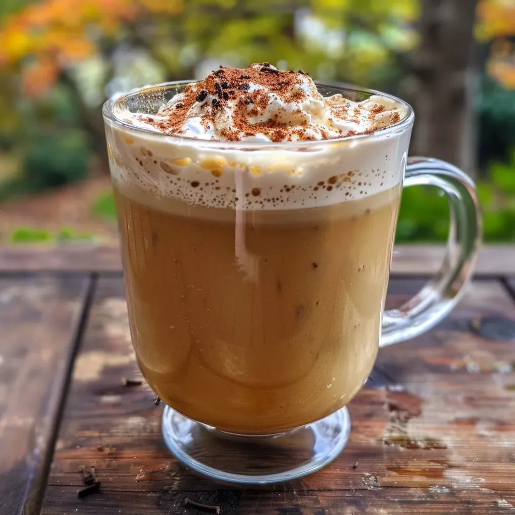 Taza de Pumpkin Spice Chai Latte sobre una superficie clara.