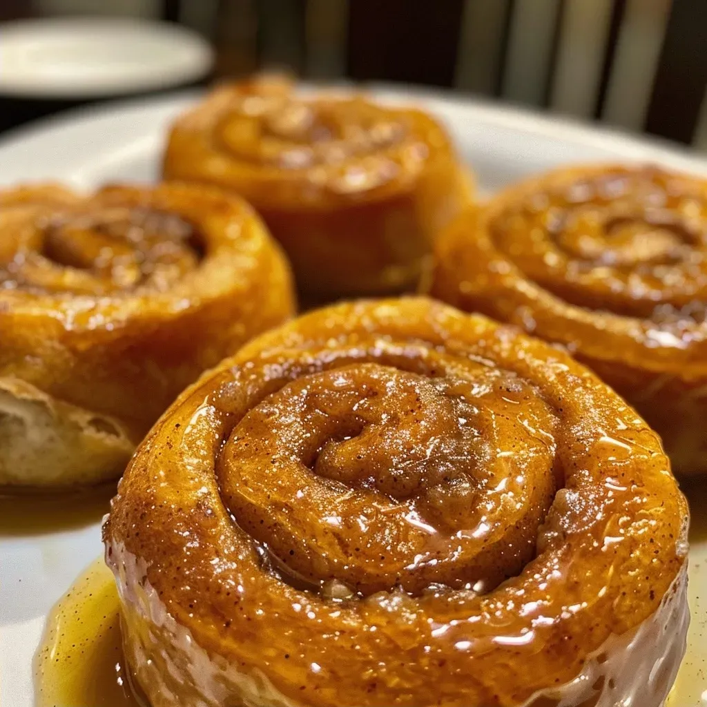 Primer plano de rollos de canela con crema de calabaza.