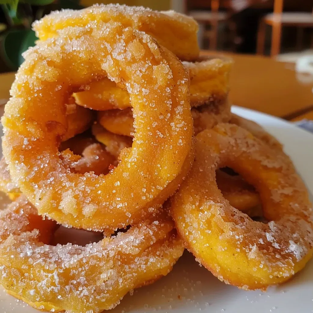 Rosquillas de calabaza doradas y esponjosas en un plato.