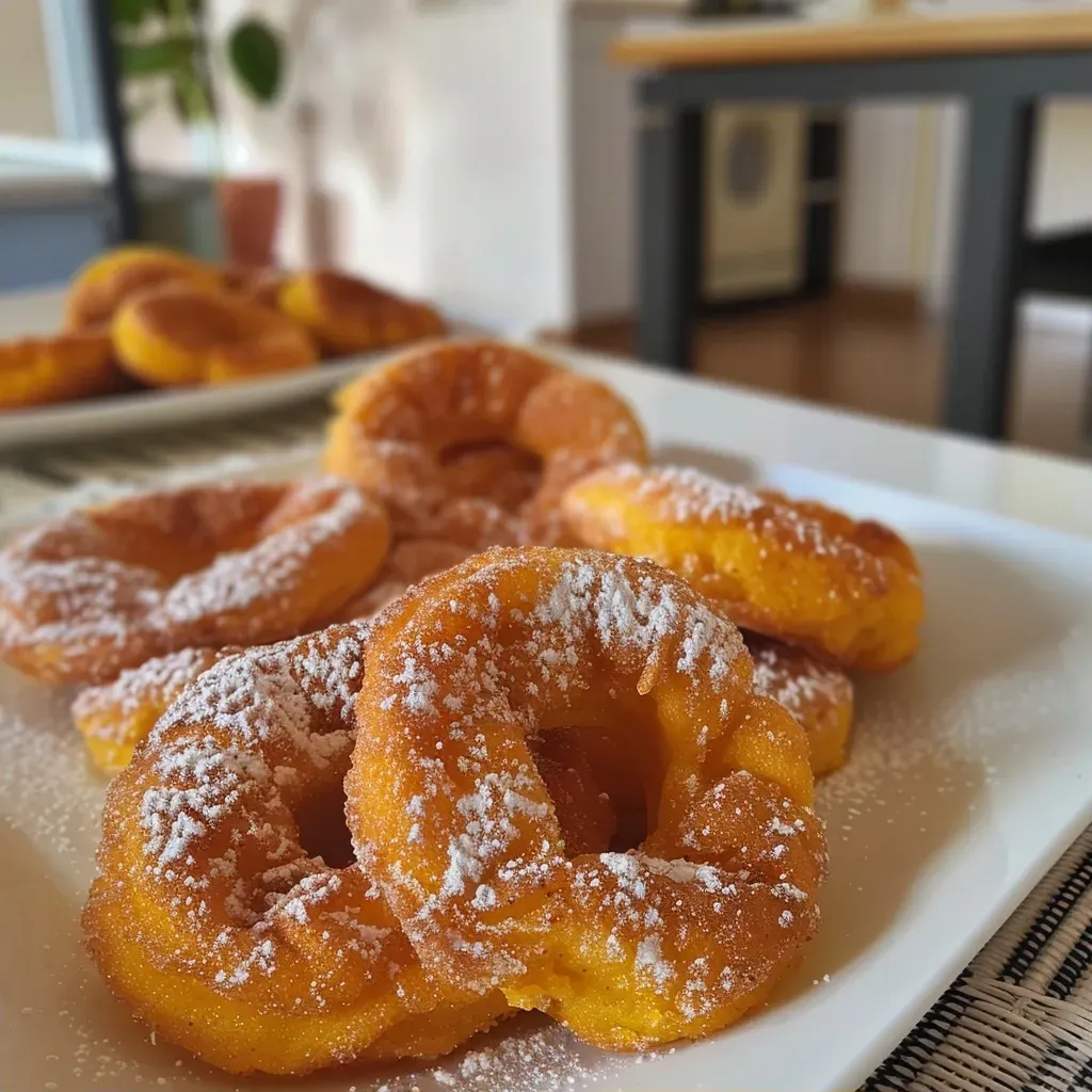 Primer plano de rosquillas de calabaza listas para degustar.