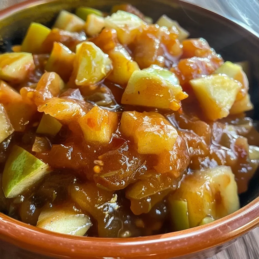 Salsa de manzana con canela y jengibre en un tazón.