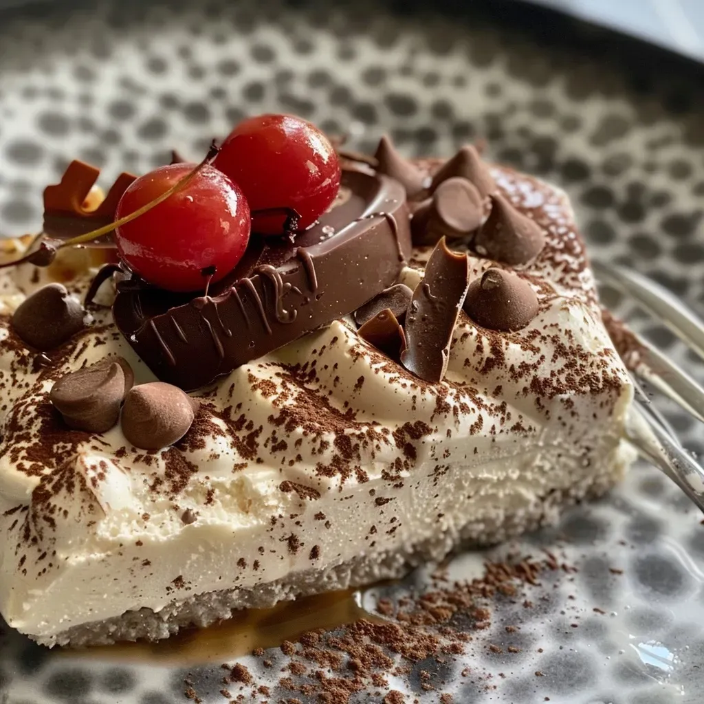 Vista lateral del Semifreddo alle Castagne decorado con frutas.