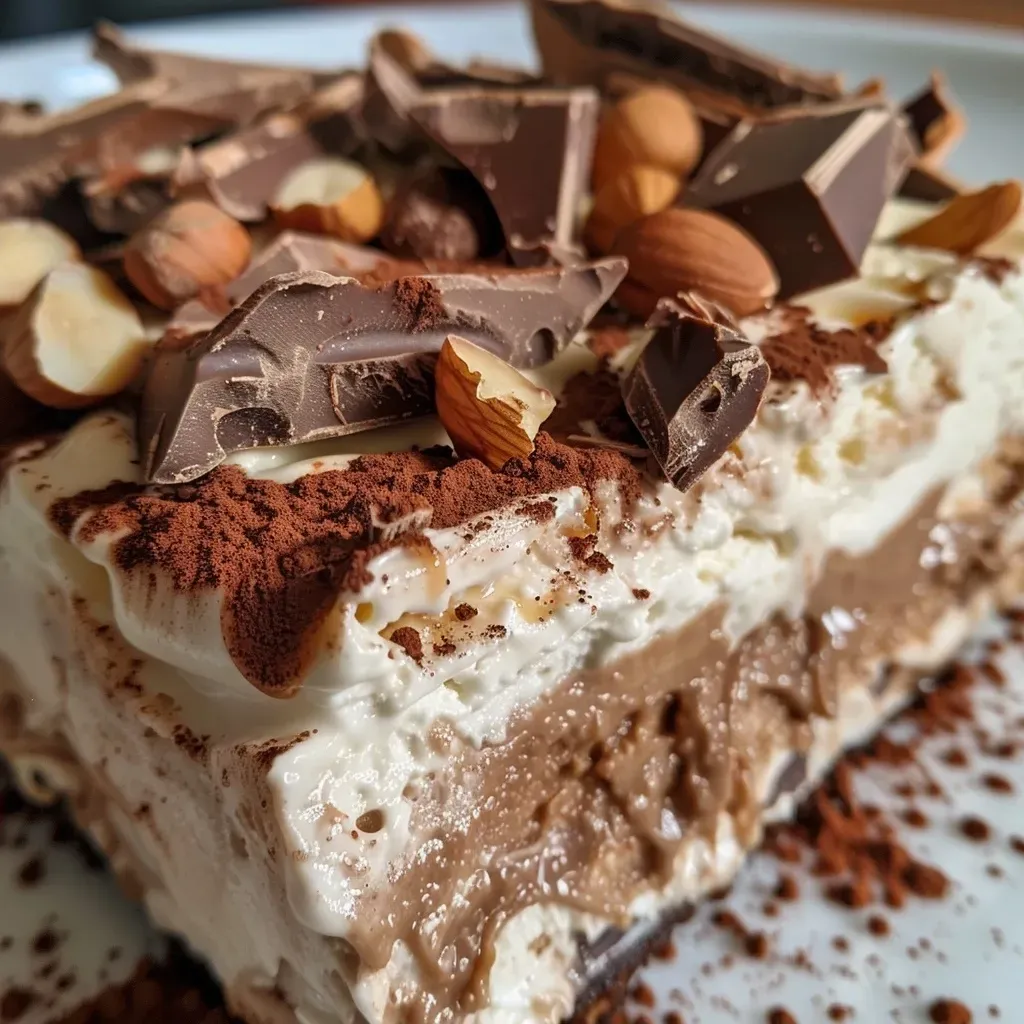 Primer plano de un semifreddo de Nutella con nueces.