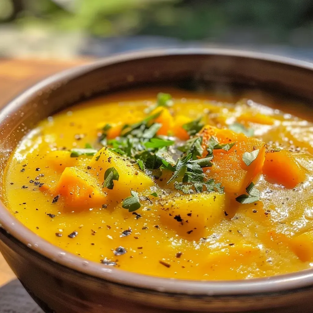 Sopa de calabaza y jengibre en un cuenco.