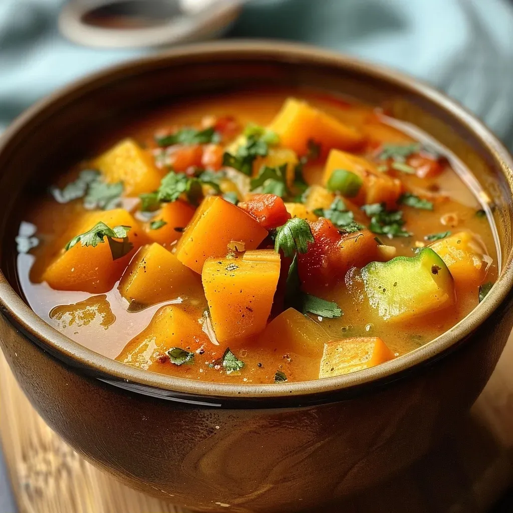 Primer plano de sopa de calabaza y jengibre.