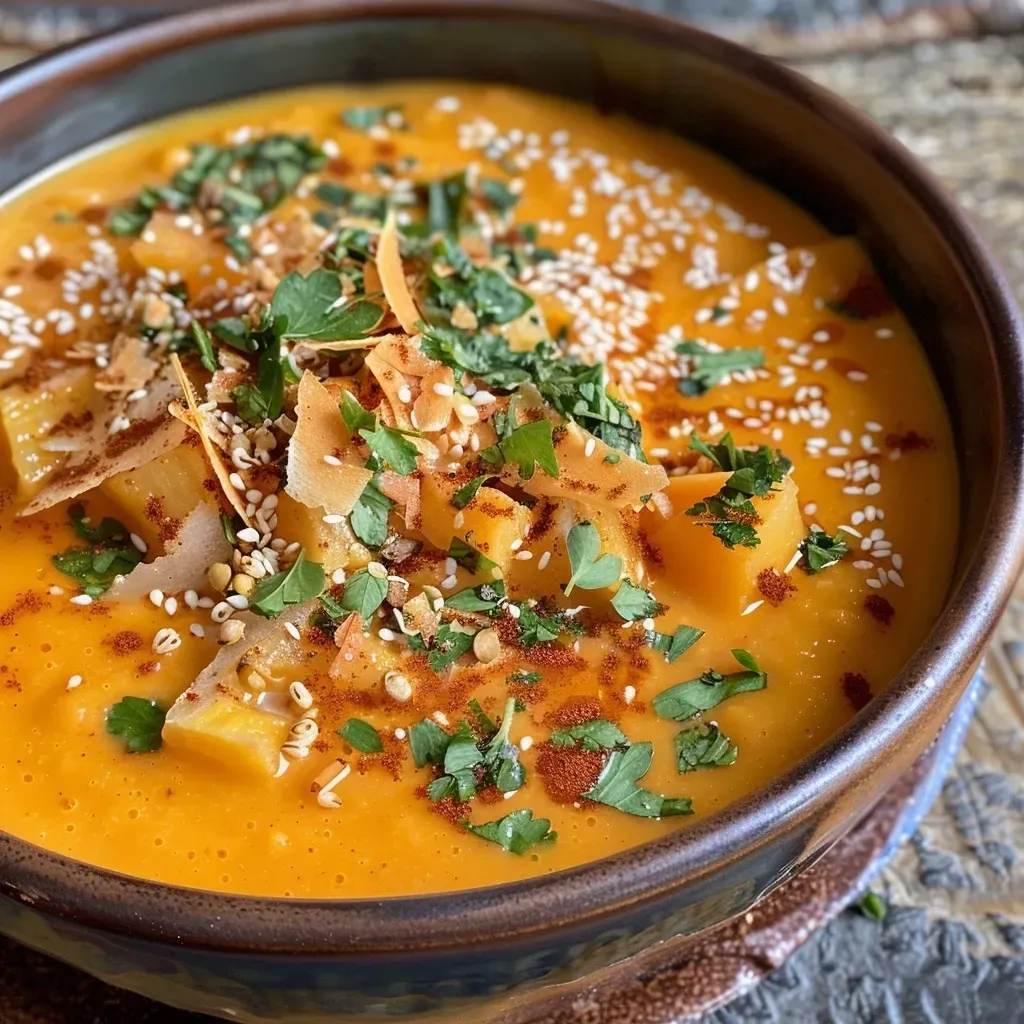 Sopa de camote con leche de coco en un tazón.