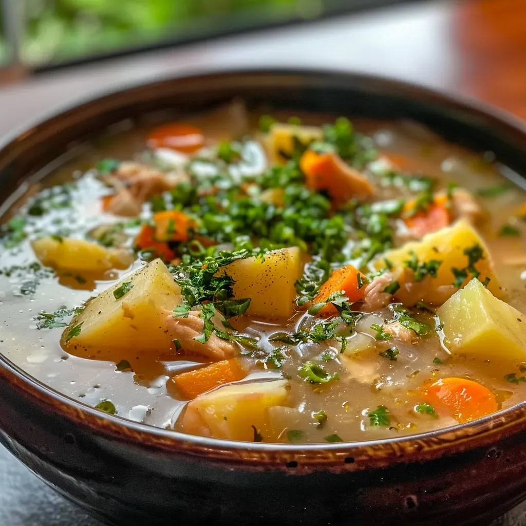 Primer plano de una sopa de nabo reconfortante en un tazón.