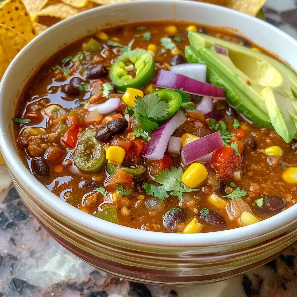 Sopa de tortilla de frijoles negros con ingredientes frescos.