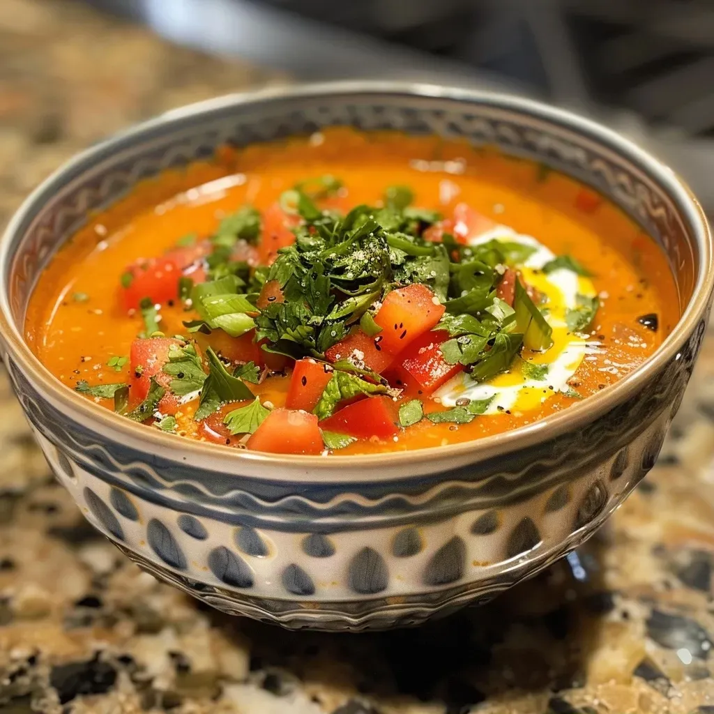 Sopa de verduras cremosa en un tazón.