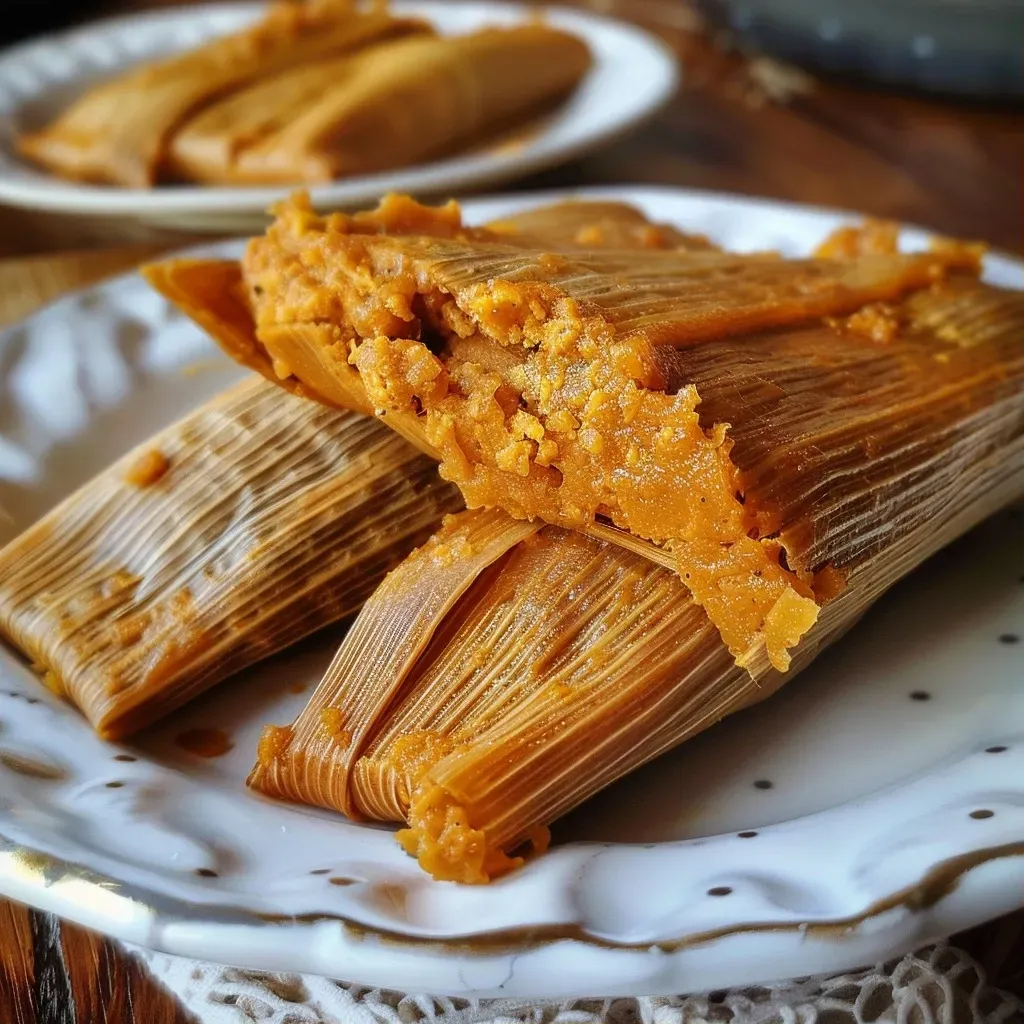 Tamales de calabaza recién preparados en un plato.