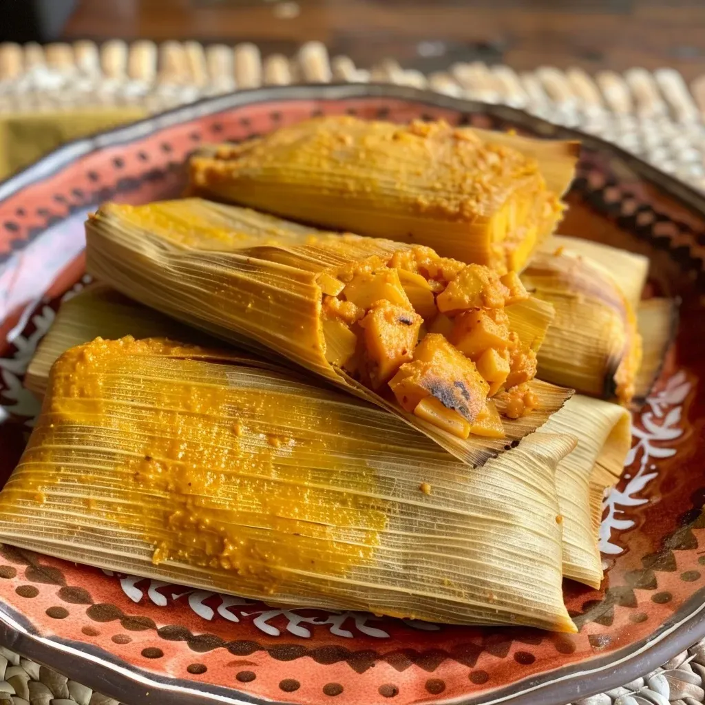 Tamales de queso con calabaza en un plato.