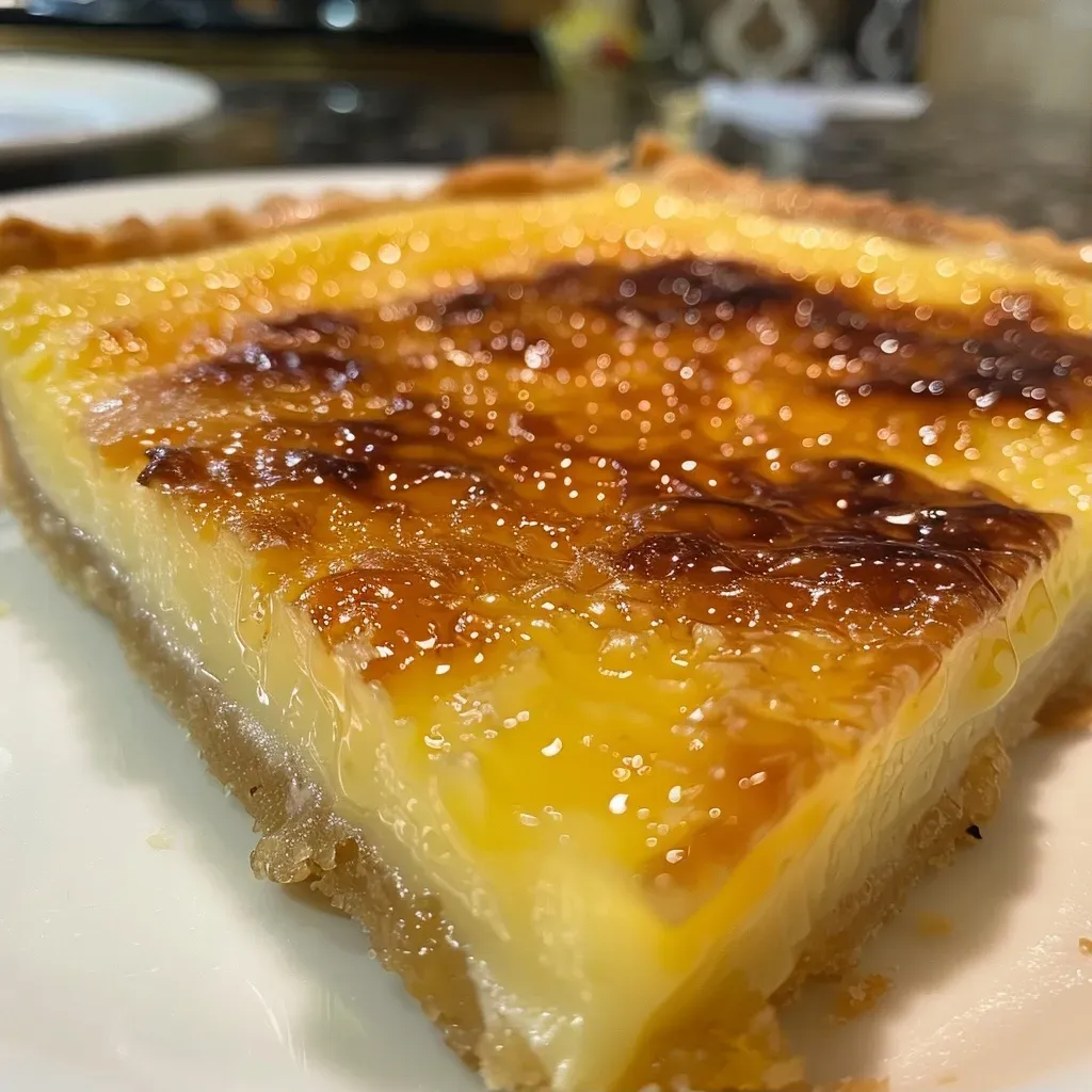 Tarta de Crème Brûlée con topping de azúcar caramelizado.