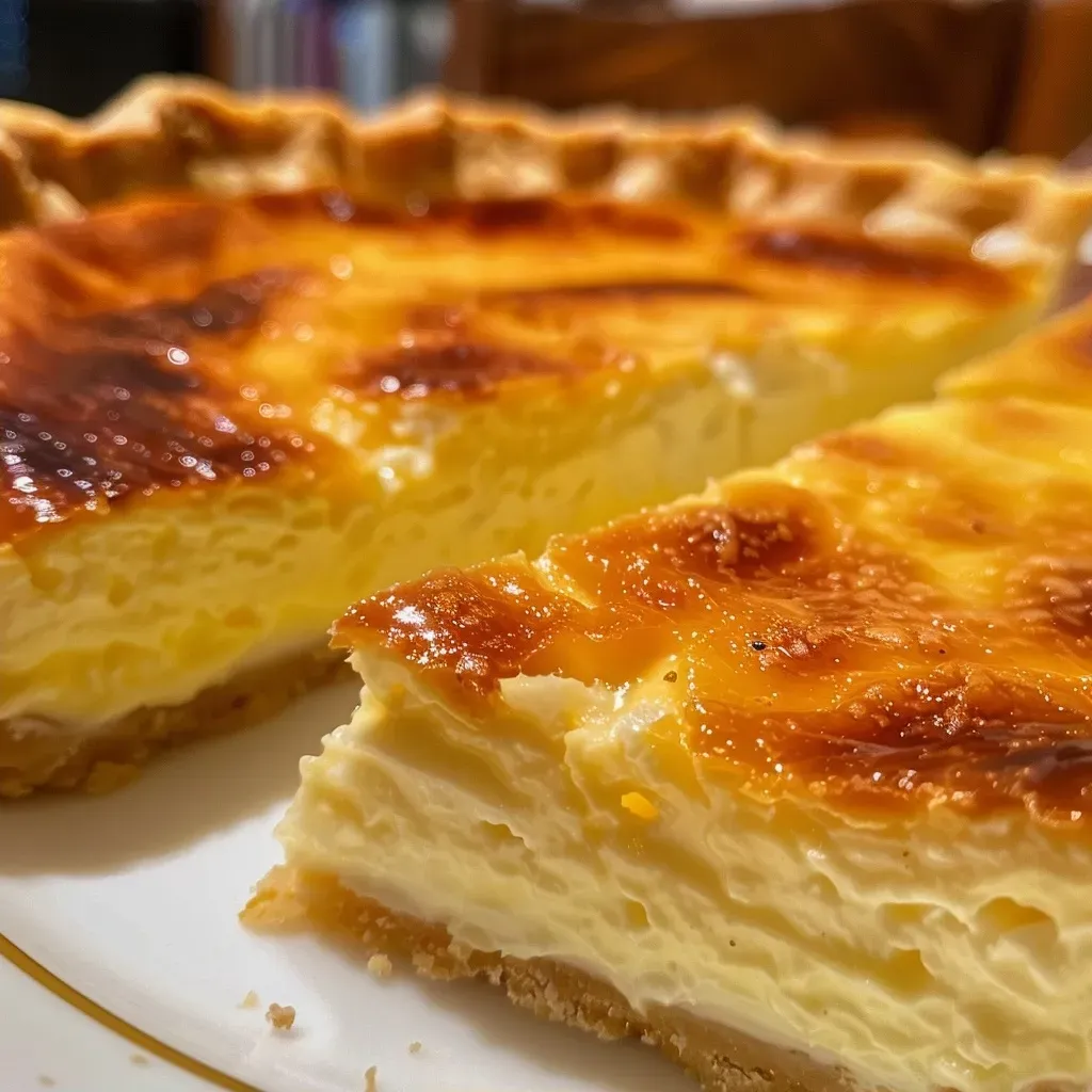 Tarta de queso fácil presentada de lado, mostrando su suavidad.