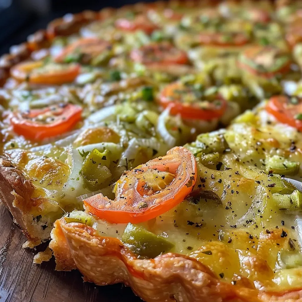 Tarta de tomate verde frito con queso, vista lateral.