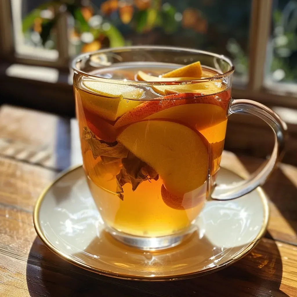 Vista lateral de una taza de té de manzana turco con canela.