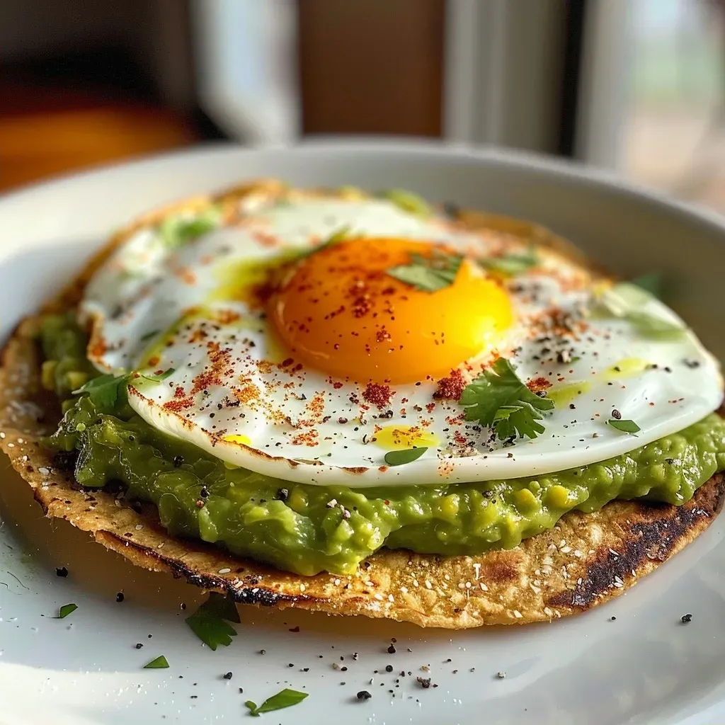 Primer plano de tostada de aguacate y huevo, mostrando ingredientes frescos.