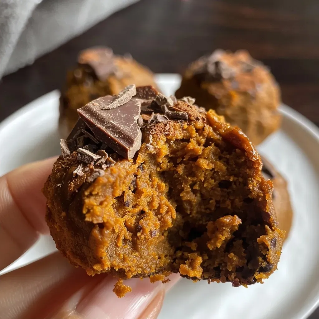 Tazón con trufas de calabaza sobre fondo neutro.