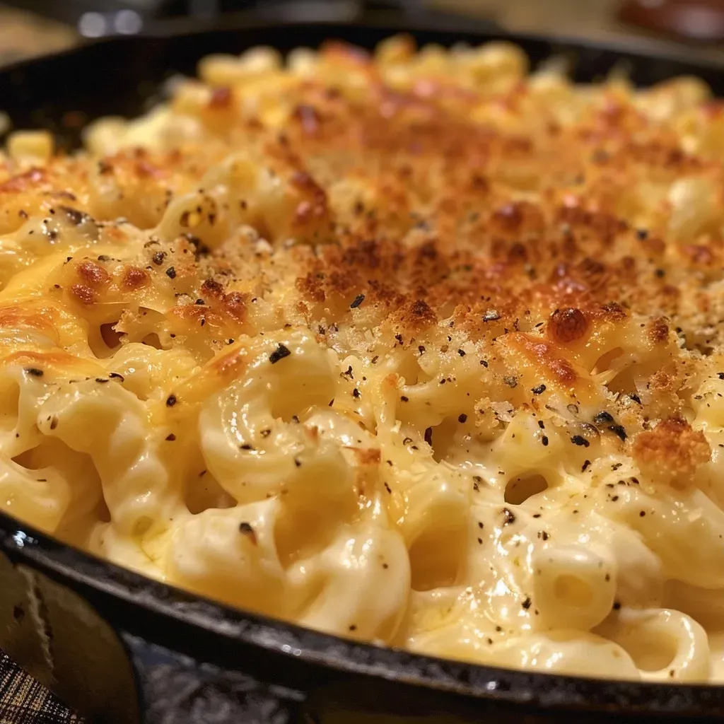 Macarrones con queso trufados en un plato.