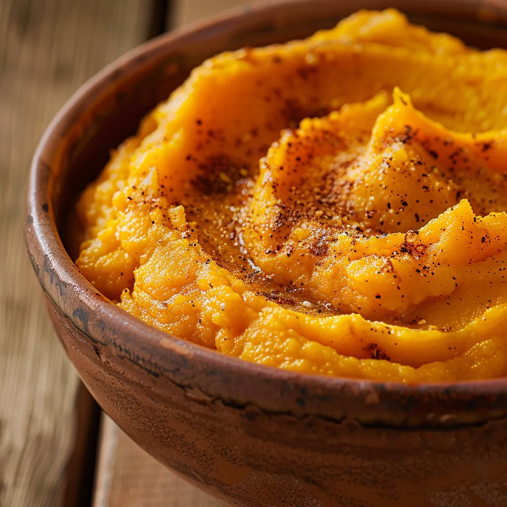 Puré de patatas douces decorado con especias de invierno.