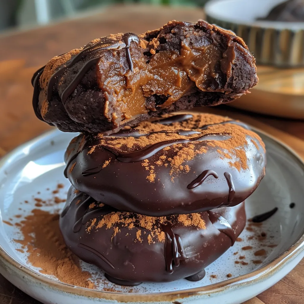 Detalle de trufas de chocolate oscuro con relleno de calabaza.