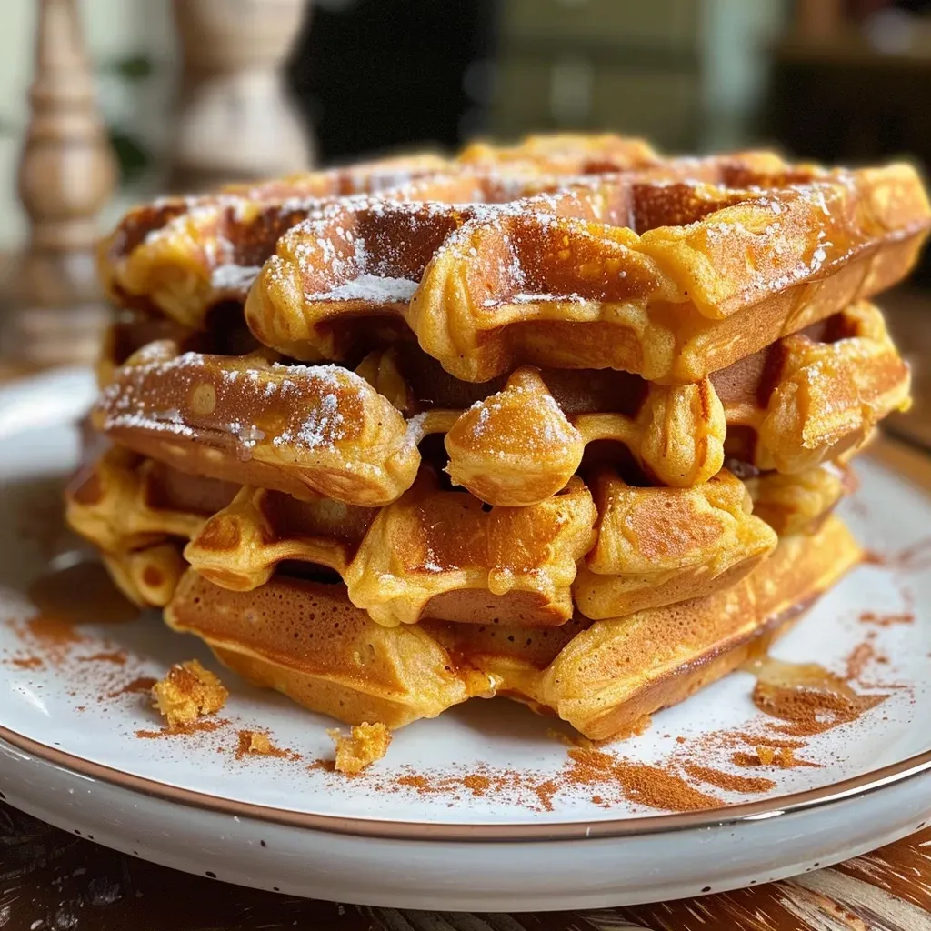 Waffles de batata crujientes en un plato, vistos desde un lado.