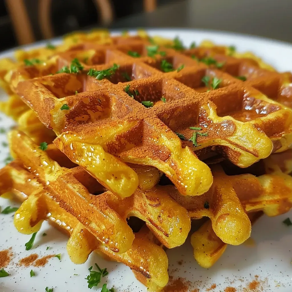 Waffles veganos de batata, dorados y esponjosos.