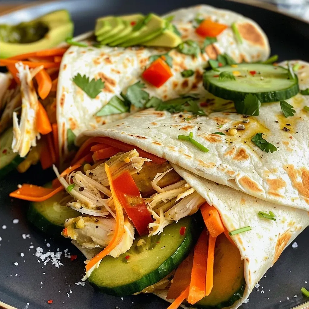 Delicioso wrap de pollo con verduras frescas en un plato.
