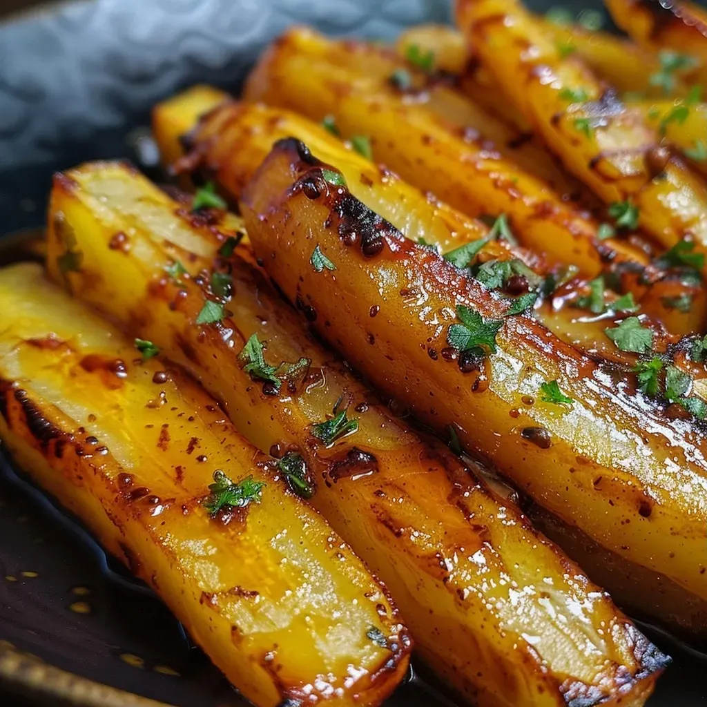 Zanahorias baby glaseadas con miel y tomillo en un plato.