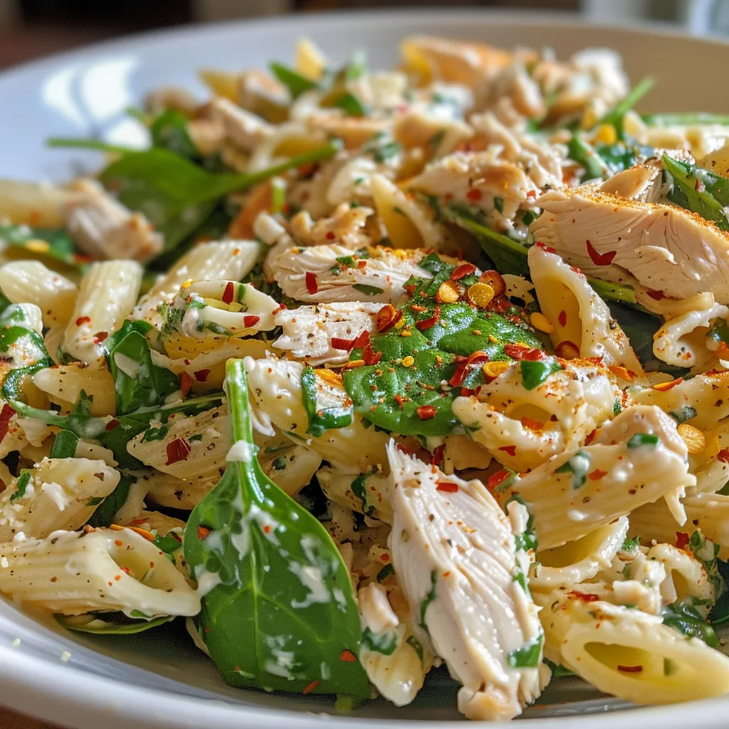 Kalter Hähnchen-Spinat-Pasta-Salat