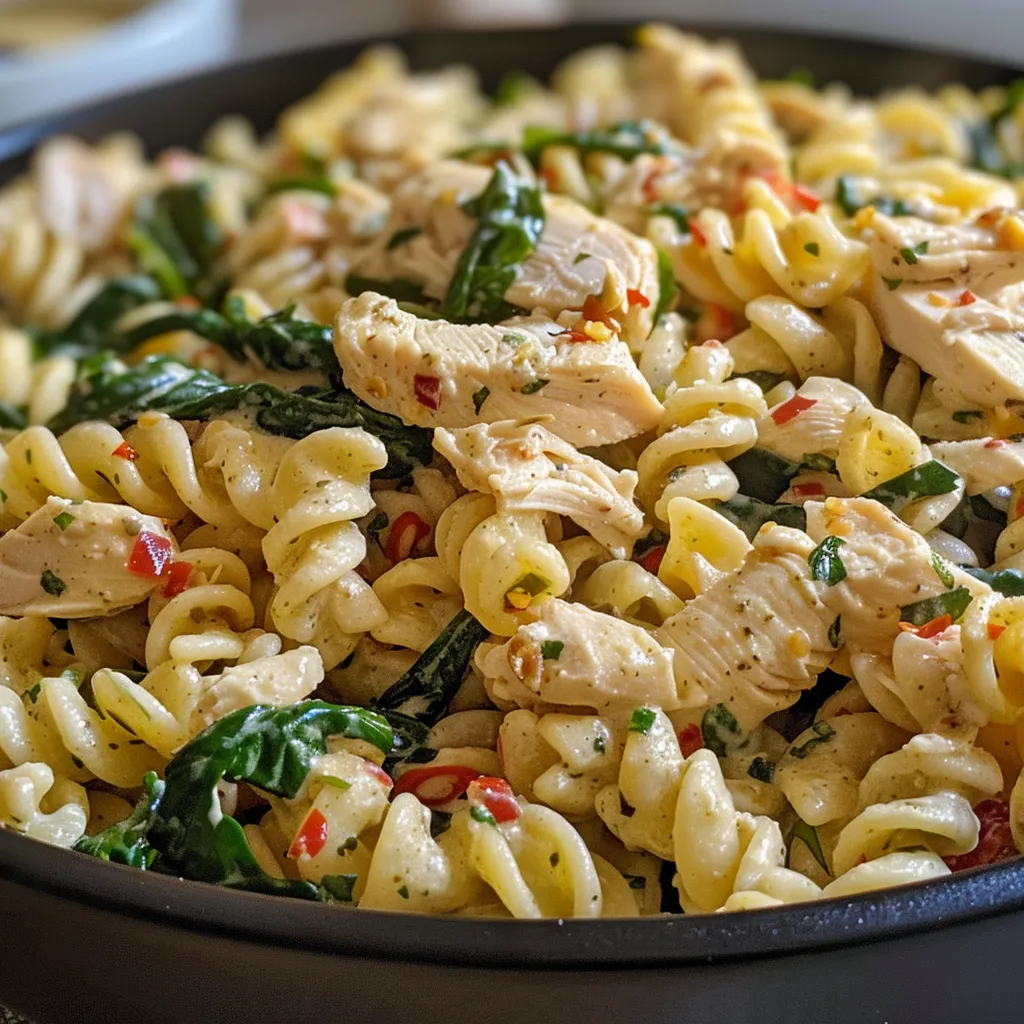 Kalter Hähnchen-Spinat-Pasta-Salat